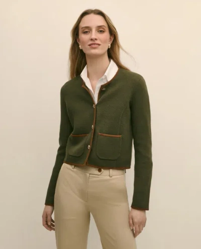 Brooks Brothers Brushed Merino Wool Suede Trim Sweater Jacket In Green