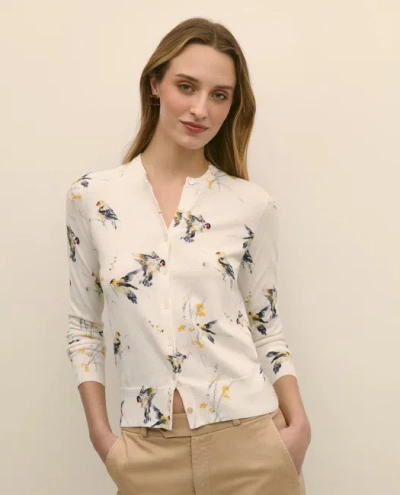 Brooks Brothers Cotton Cardigan In Bird Print Sweater In Multi