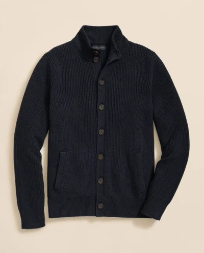 Brooks Brothers Supima Cotton Ribbed Mock Neck Cardigan In Blue