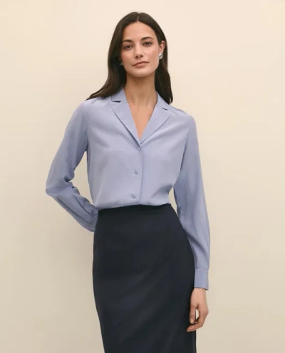 Brooks Brothers Silk Crepe Notch-collar Blouse In Blue