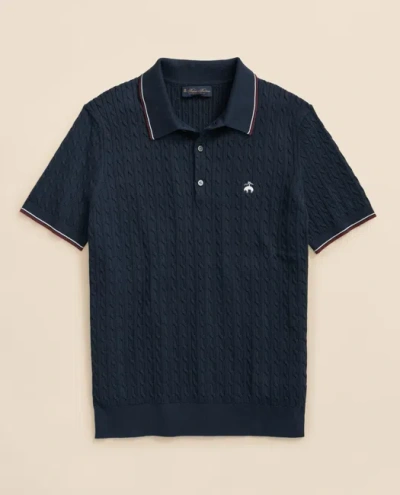 Brooks Brothers Cable Knit Archive Tennis Polo In Supima Cotton Shirt In Blue