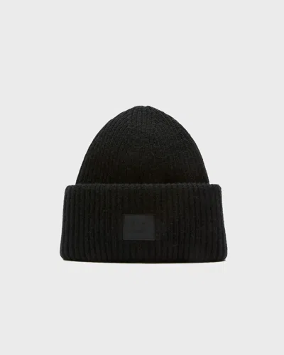 Acne Studios Casual Ribbed Knit Hat With Face Patch In Black