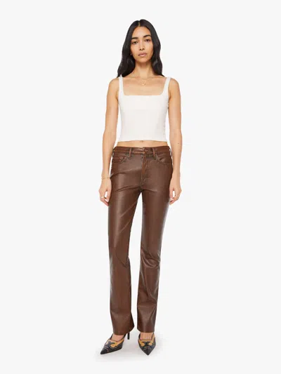 Mother Womens Just A Scratch The Insider Sneak Bootcut Faux-leather Trousers In Brown