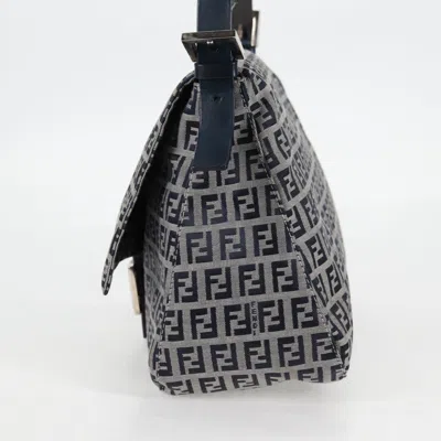 Pre-owned Fendi Mamma Baguette Navy Canvas Shoulder Bag ()