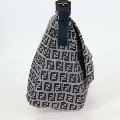Pre-owned Fendi Mamma Baguette Navy Canvas Shoulder Bag ()