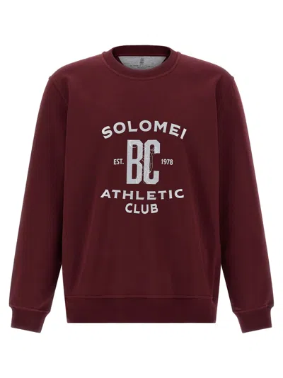 Brunello Cucinelli Men Cotton Sweatshirt With Print On The Front In Burgundy