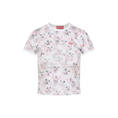 Diesel Cat-print T-shirt With Short Sleeves Throughout In Pink