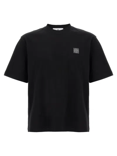 Stone Island Logo Cotton T-shirt In Black
