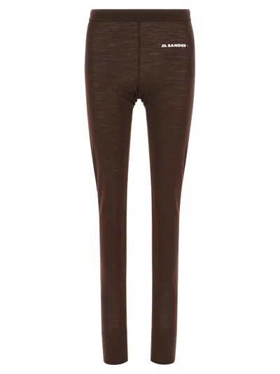 Jil Sander Leggings With Elastic Waistband And Seam Detailing In Brown
