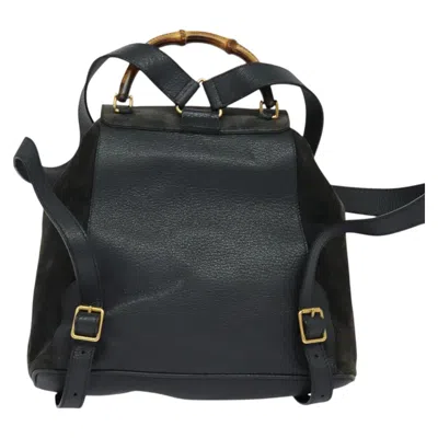 Pre-owned Gucci Bamboo Black Suede Backpack Bag ()