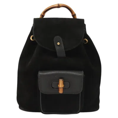 Pre-owned Gucci Bamboo Black Suede Backpack Bag ()