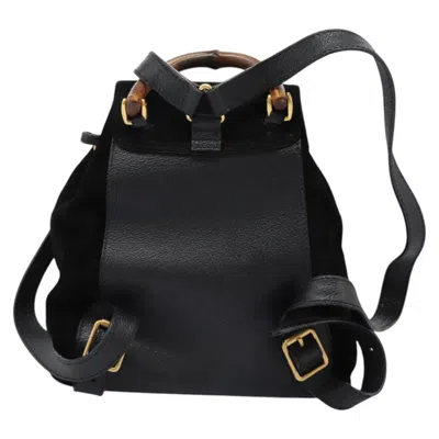 Pre-owned Gucci Bamboo Black Suede Backpack Bag ()