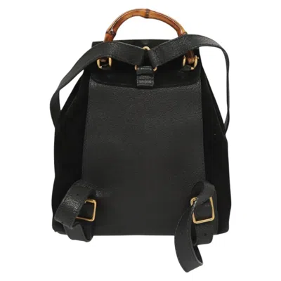Pre-owned Gucci Bamboo Black Suede Backpack Bag ()