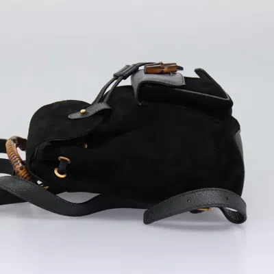 Pre-owned Gucci Bamboo Black Suede Backpack Bag ()
