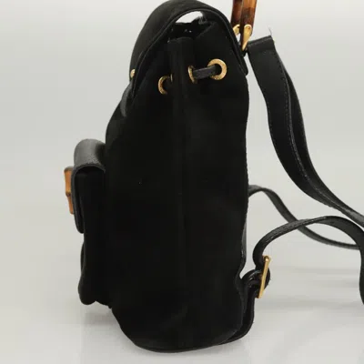Pre-owned Gucci Bamboo Black Suede Backpack Bag ()