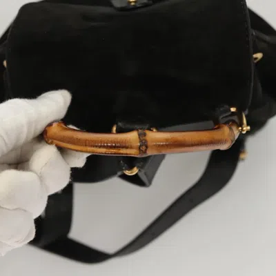 Pre-owned Gucci Bamboo Black Suede Backpack Bag ()