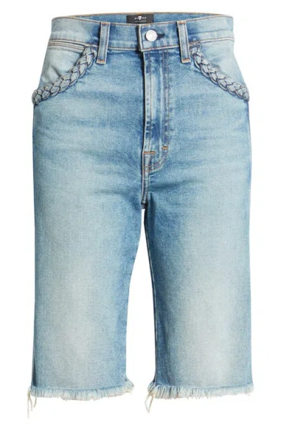 7 For All Mankind High Waist Cutouff Denim Bermuda Shorts In Multi