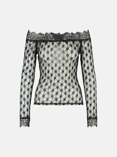 Isabel Marant Sheer Lace Off-shoulder Knit Sweater In Gray