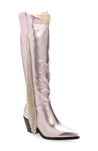 Azalea Wang Joydistrict Rhinestone Fringe Pointed Toe Boot In Pink