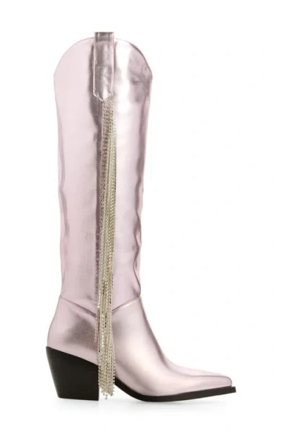 Azalea Wang Joydistrict Rhinestone Fringe Pointed Toe Boot In Pink