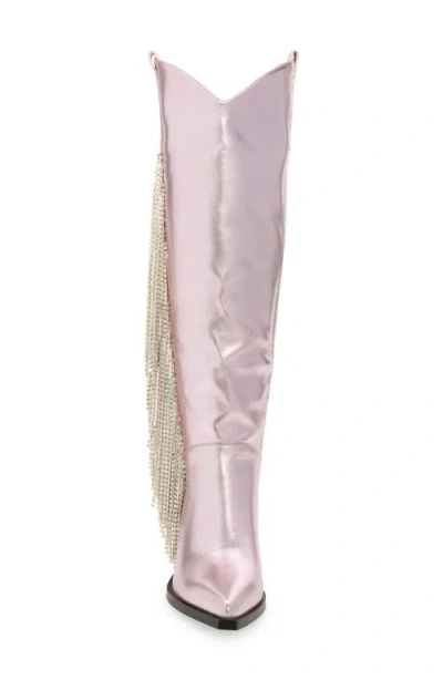 Azalea Wang Joydistrict Rhinestone Fringe Pointed Toe Boot In Pink