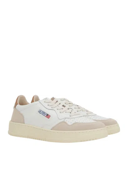Autry Medalist White Low Top Sneakers With Beige Suede Details In Leather Man In Animal Print