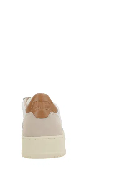 Autry Medalist White Low Top Sneakers With Beige Suede Details In Leather Man In Animal Print