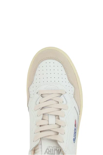Autry Medalist White Low Top Sneakers With Beige Suede Details In Leather Man In Animal Print