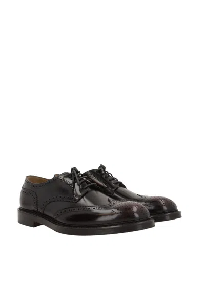 Doucal's Lace-up Shoes With Brogue Motif And Swallow Tail Detail In Black