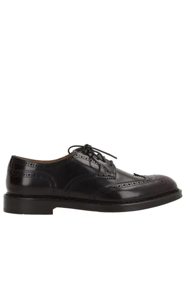 Doucal's Lace-up Shoes With Brogue Motif And Swallow Tail Detail In Black