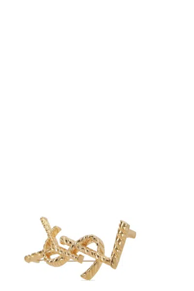 Saint Laurent Monogram Metal Brooche In Gold