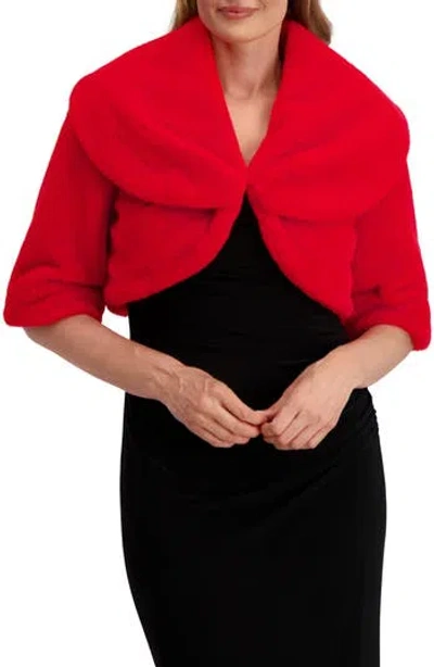 Laundry By Shelli Segal Faux Fur Shawl Collar Shrug In Red