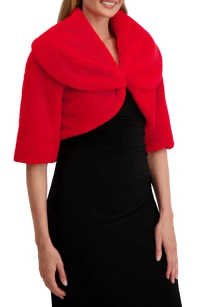 Laundry By Shelli Segal Faux Fur Shawl Collar Shrug In Red
