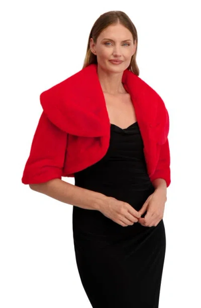 Laundry By Shelli Segal Faux Fur Shawl Collar Shrug In Red