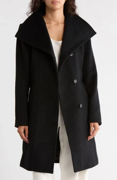 Bernardo Wool Blend Wrap Coat In Black