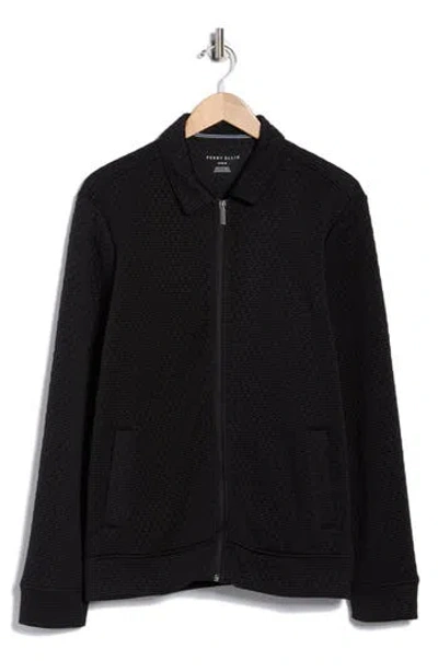 Perry Ellis Geometric Texture Full Zip Jacket In Black