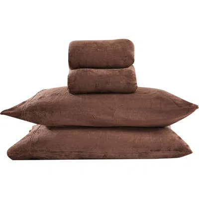 Woven & Weft Solid Plush Velour Sheet Set In Brown