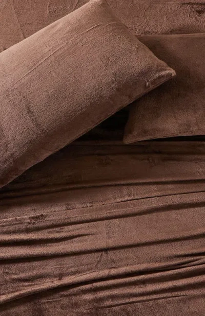 Woven & Weft Solid Plush Velour Sheet Set In Brown