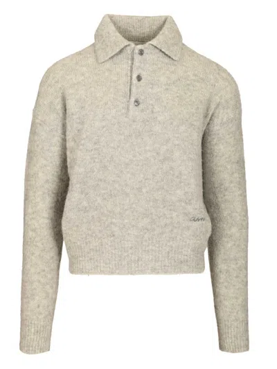 Ami Alexandre Mattiussi Ami Paris Grey Wool And Alpaca Polo Sweater Ami Paris In Gray