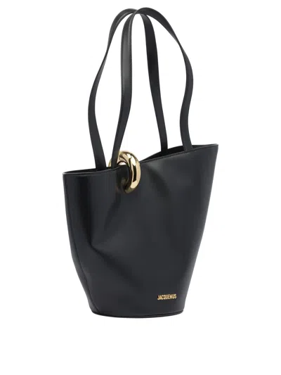 Jacquemus Medium Bambola Asymmetric Bucket Bag In Black