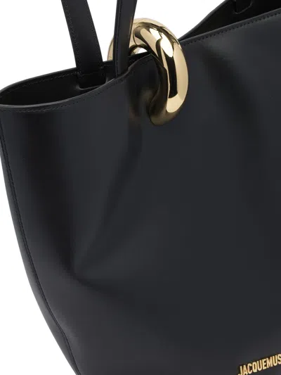 Jacquemus Medium Bambola Asymmetric Bucket Bag In Black