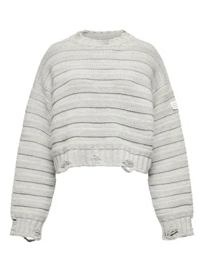 Mm6 Maison Margiela Mm6 By Maison Margiela Cropped Grey Sweater With Ribbed Knit In Gray