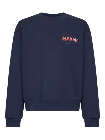 Marni Navy Logo Patch Sweatshirt In Blue