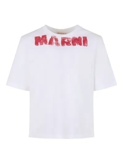 Marni Cotton T-shirt With Maxi Print In White