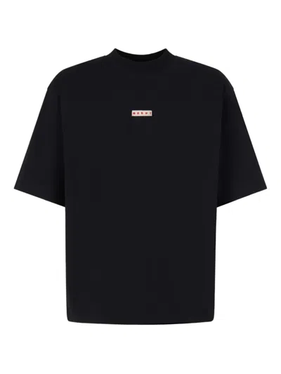 Marni Cotton T Shirt With Logo Print In Black