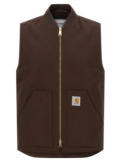 Carhartt Stylish Vest With Ribbed Collar And Front Pockets In Brown