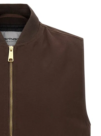 Carhartt Stylish Vest With Ribbed Collar And Front Pockets In Brown