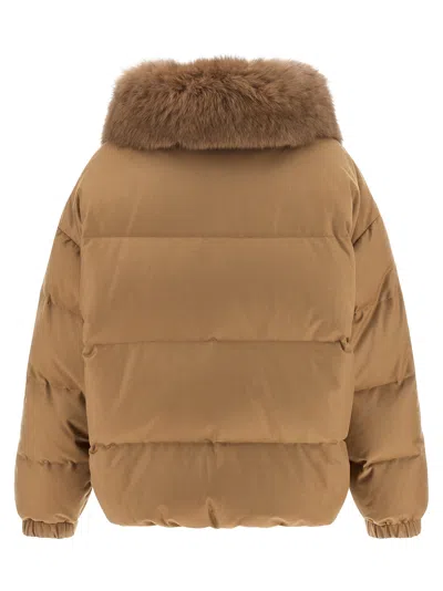 Yves Salomon Down Jacket With Mittens Puffer Jackets Beige In Brown