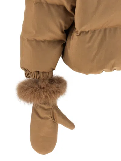 Yves Salomon Down Jacket With Mittens Puffer Jackets Beige In Brown