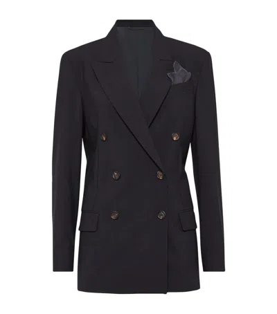 Brunello Cucinelli Virgin Wool-blend Double-breasted Blazer In Black